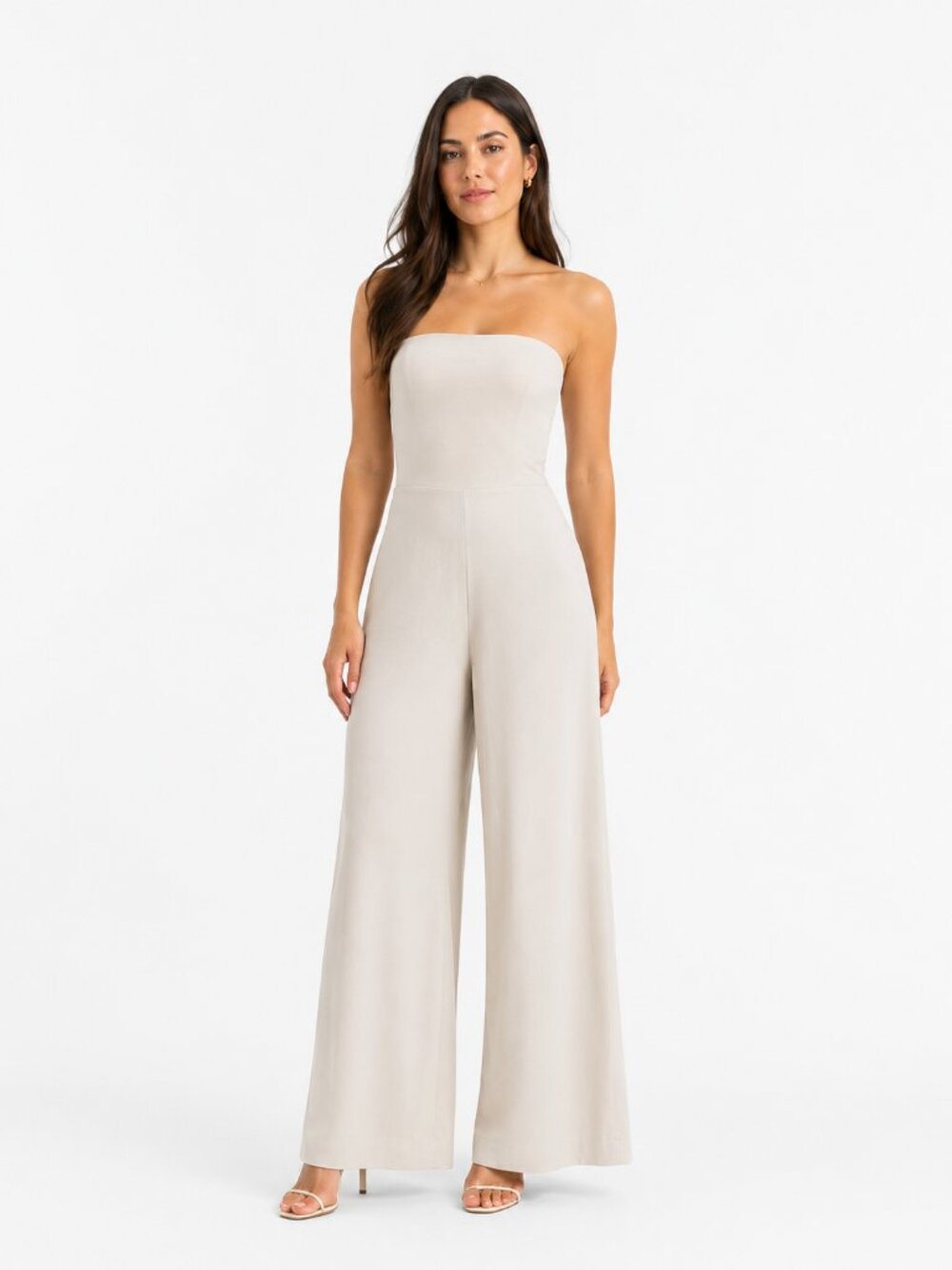 Aritzia Strapless Wide-Leg Jumpsuit in Light Beige